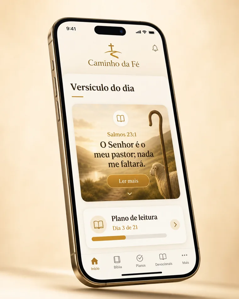 Tela do Caminho da Fé no celular mostrando o versículo do dia e o plano de leitura